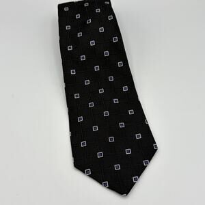 Roundtree & York Silk Handmade Men’s Tie Black Blue Geometric Textured 4” X 60”